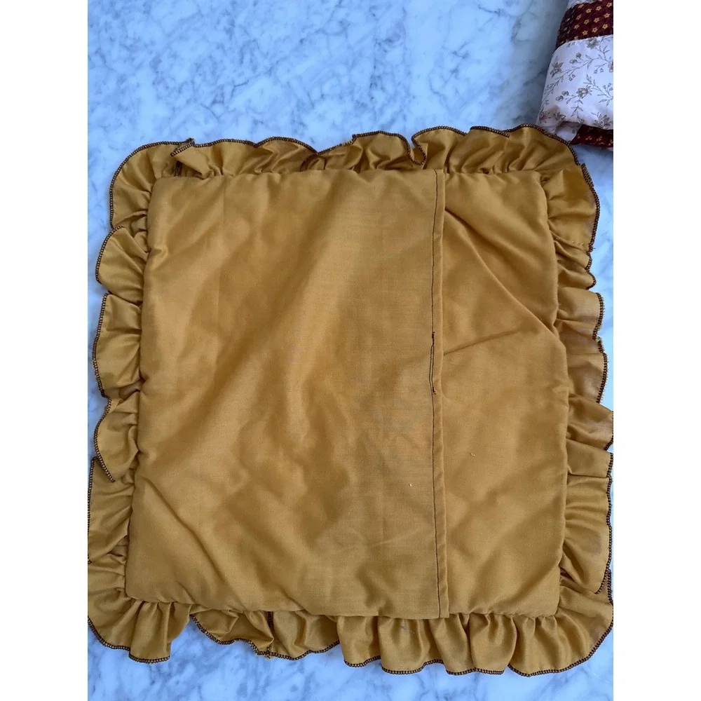Vintage Style Quilted Double Wedding Ring Ruffled Pillow Shams Set of 2 Mustard